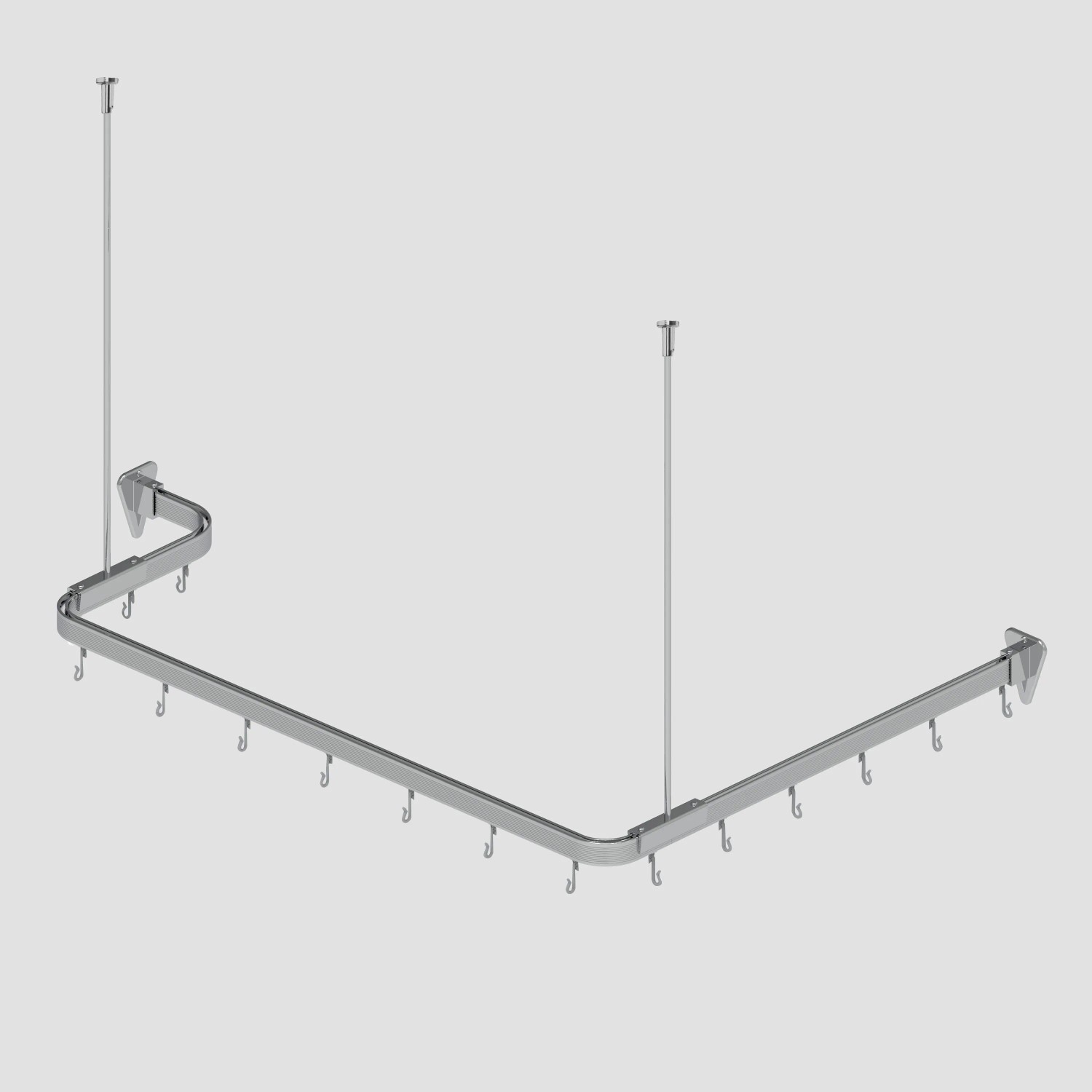 Flexible, formbare Euroshowers Duschvorhangstange, 300 cm, Chrom, mit Decken- und Wandhalterungen.