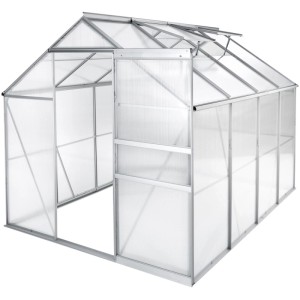 Tectake Gewächshaus mit Alurahmen, transparent, mit Schiebetür und Dachfenstern.