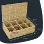 Offene Teebox aus geflochtenem Seegras mit 8 Fächern. Ideal zur Aufbewahrung von Teebeuteln. Maße: 33x21x10 cm.