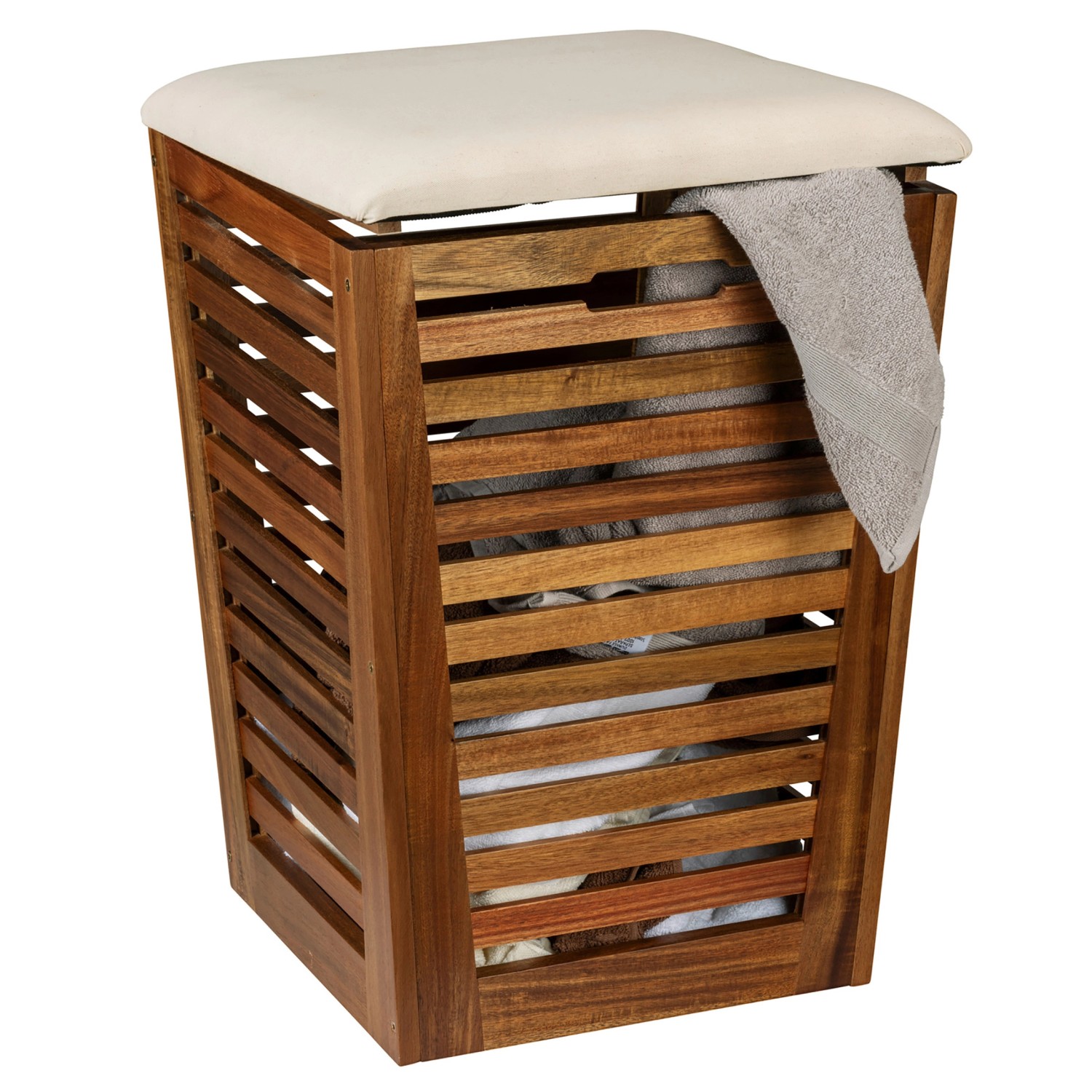 Wenko Wäschetruhe mit Sitzpolster Fondi 40 cm x 56 cm x 40 cm Akazie 55 l günstig online kaufen