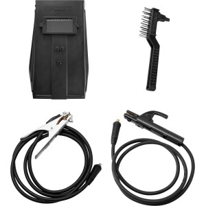 Güde Inverter Schweißgerät GIS 122 Set mit Schweißschirm, Elektrodenhalter, Masseklemme und Drahtbürste.