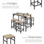 Tectake Bartisch-Set Edinburgh, 5-teilig, Eiche Sonoma Optik mit Tisch und 4 Hockern.