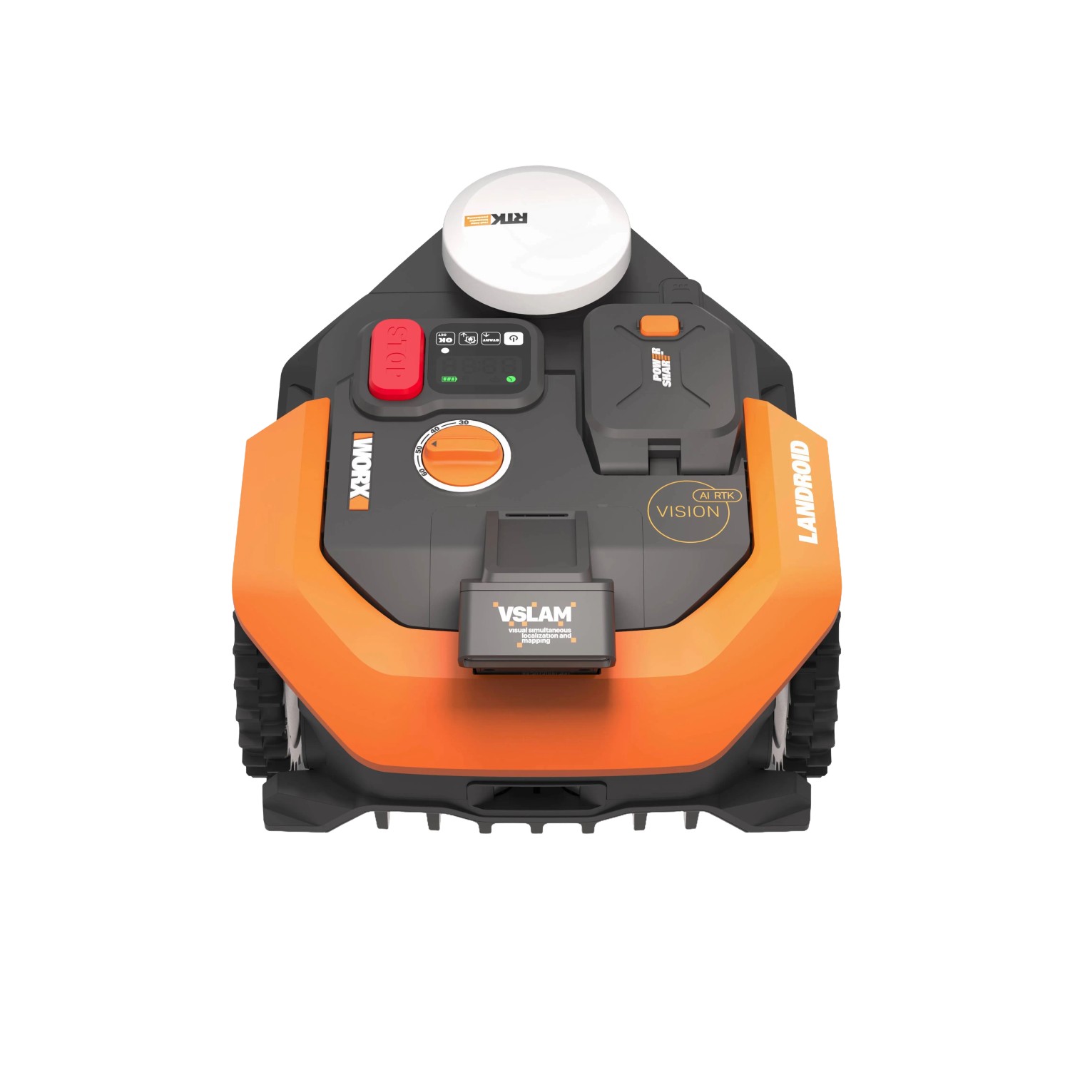 Worx Mähroboter M650 WR365E Landroid Vision Cloud, Aufsicht. Rasenroboter mit RTK-Technologie und Hinderniserkennung.
