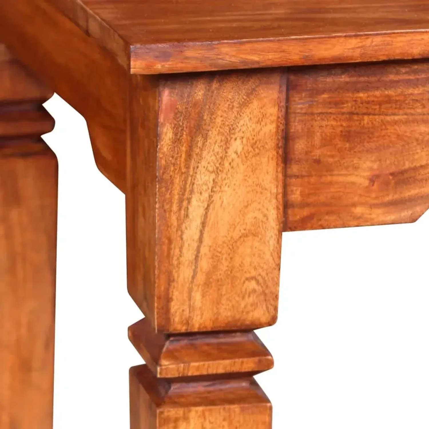 Detailansicht: Brauner vidaXL Couchtisch aus Massivholz mit markanter Maserung und stabilen Beinen.