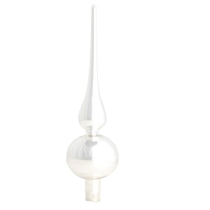 Glänzende silberfarbige Glas-Baumspitze im Uni-Design, 23cm hoch. Klassischer Christbaumschmuck für festliche Bäume.