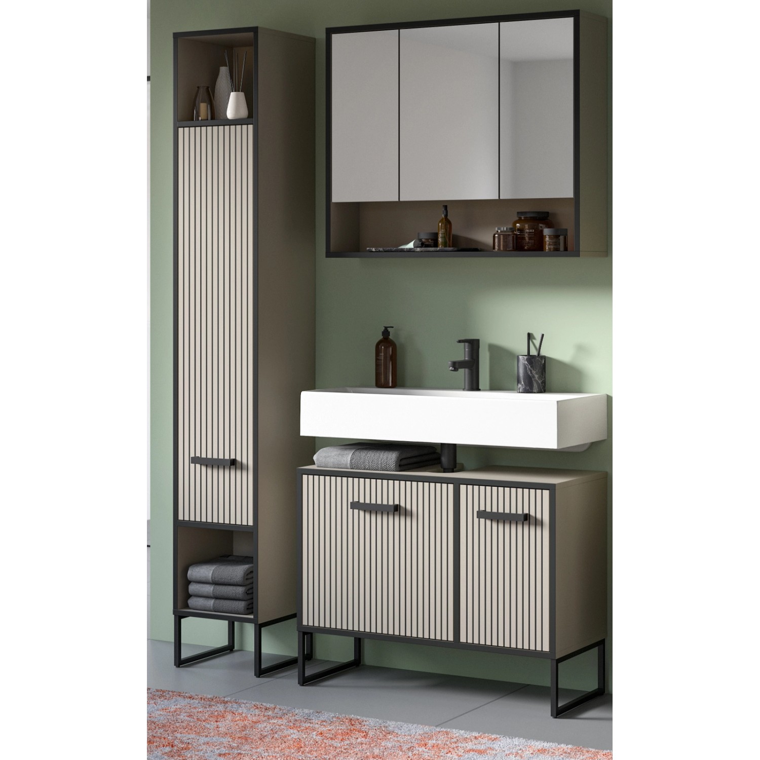 Inn.Furn Badmöbel Set in Sand mit Waschbecken 125 cm Scana günstig online kaufen