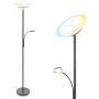 Dimmbare, anthrazitfarbene Brilo Stehleuchte Plava mit Haupt- und Leselampe, schwenkbar.