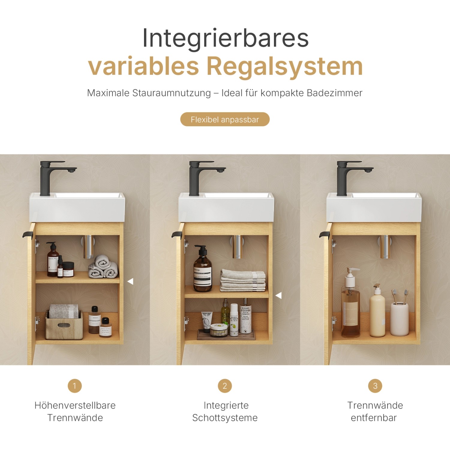 Emke Badezimmerschränke mit Keramikwaschbecken Waschbeckenunterschrank 41,7 × 24 × 64,6 cm Oak_5