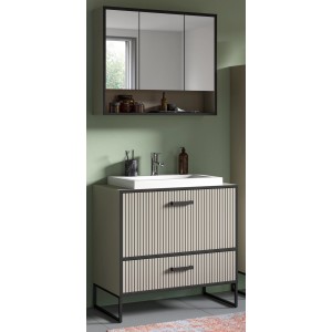 Inn.Furn Badmöbel Set Scana in Sand mit Waschbecken (80cm) und Spiegelschrank.