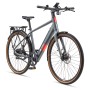 TELEFUNKEN UH220 Urban E-Bike in Titangrau mit Gepäckträger und braunen Reifen.