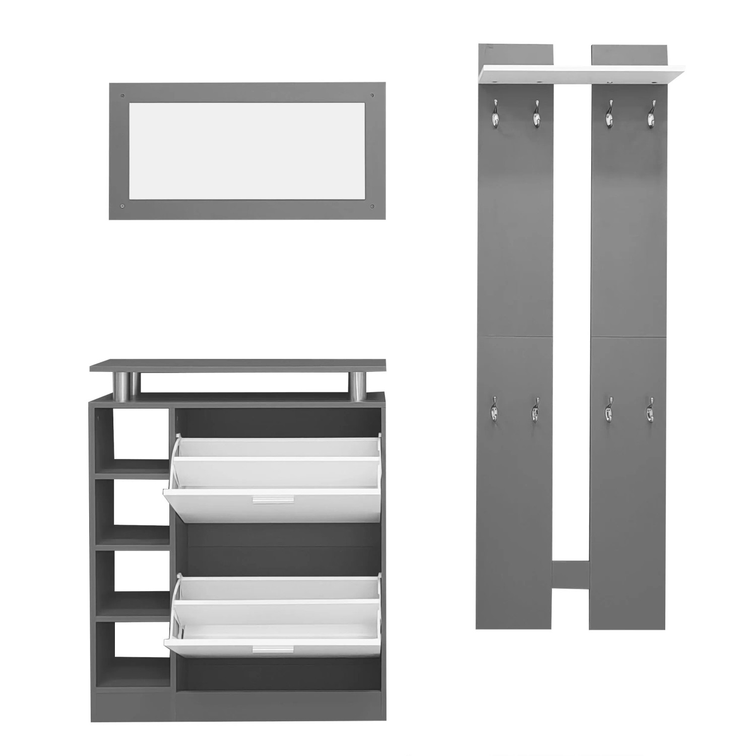 Merax Garderoben Set mit Spiegel Schuhschrank Wandgarderobe Anthrazit