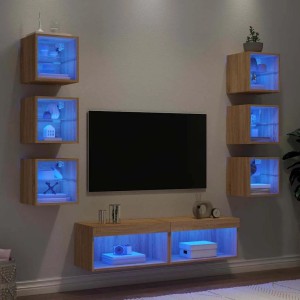 vidaXL 8-Tlg Wohnwand mit LED-Beleuchtung Sonoma-Eiche Holzwerkstoff 3216635