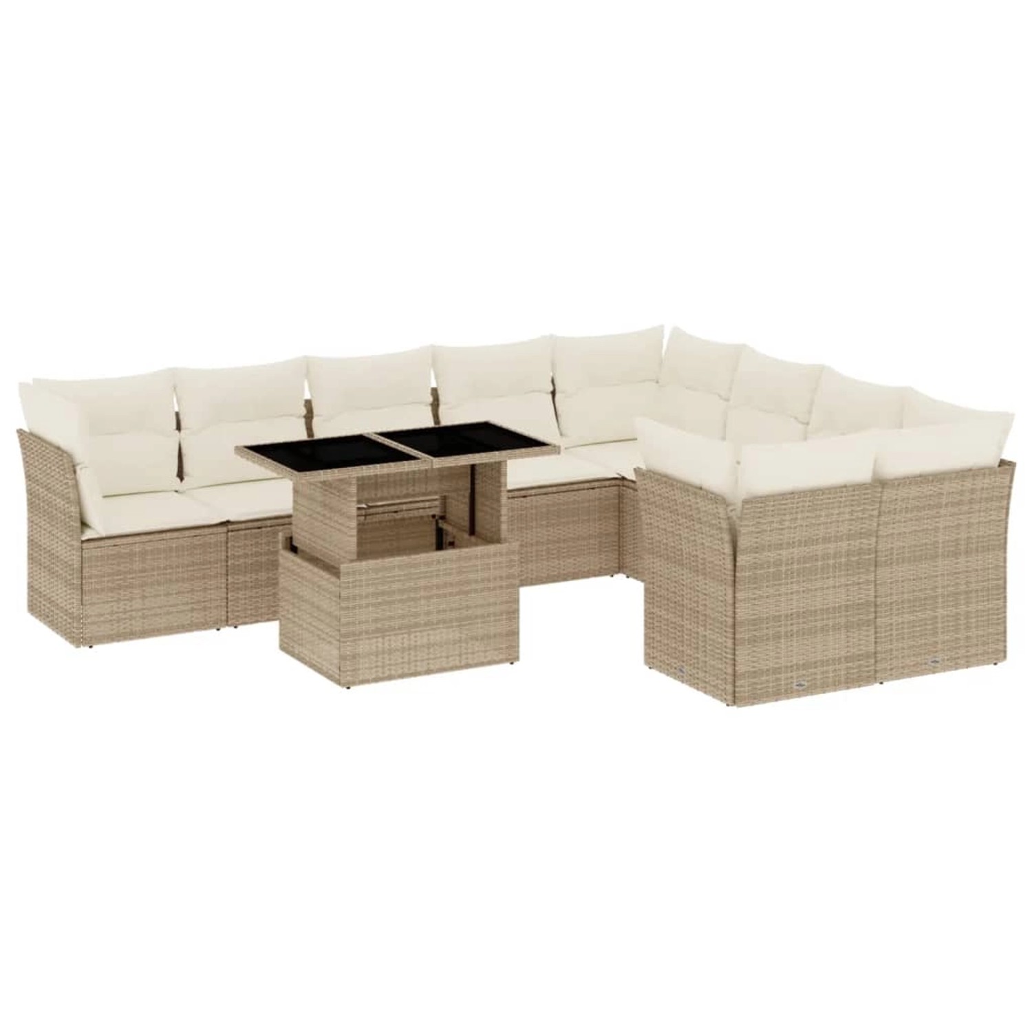 vidaXL 10-Tlg Garten-Sofagarnitur mit Kissen Beige Poly Rattan 3266838 günstig online kaufen