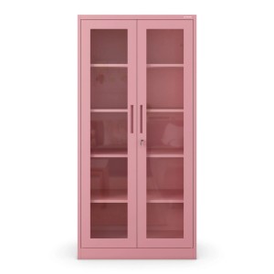 JAN NOWAK Vitrine AMELIA, 185x90x40cm, Puderrosa, mit Glastüren und Stahlkonstruktion.