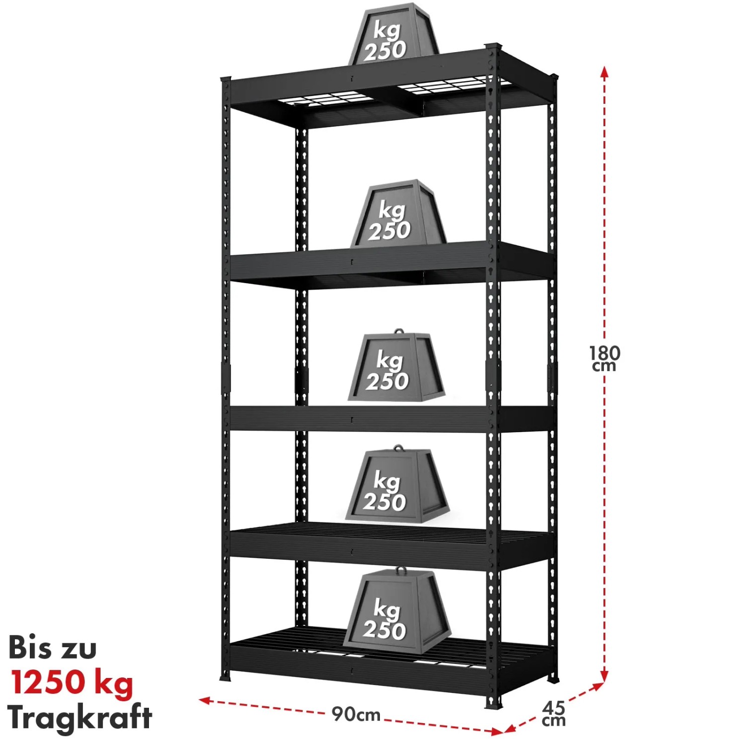 Floordirekt Schwerlastregal Yukon Rivet 5 Böden Verzinkt 180 x 90 x 45 cm_8