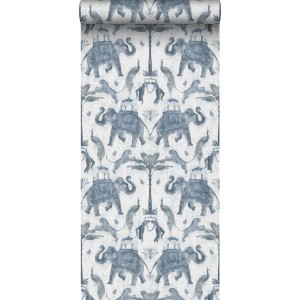 Sanders & Sanders Tapete Elefanten Graublau 53 cm x 10 m