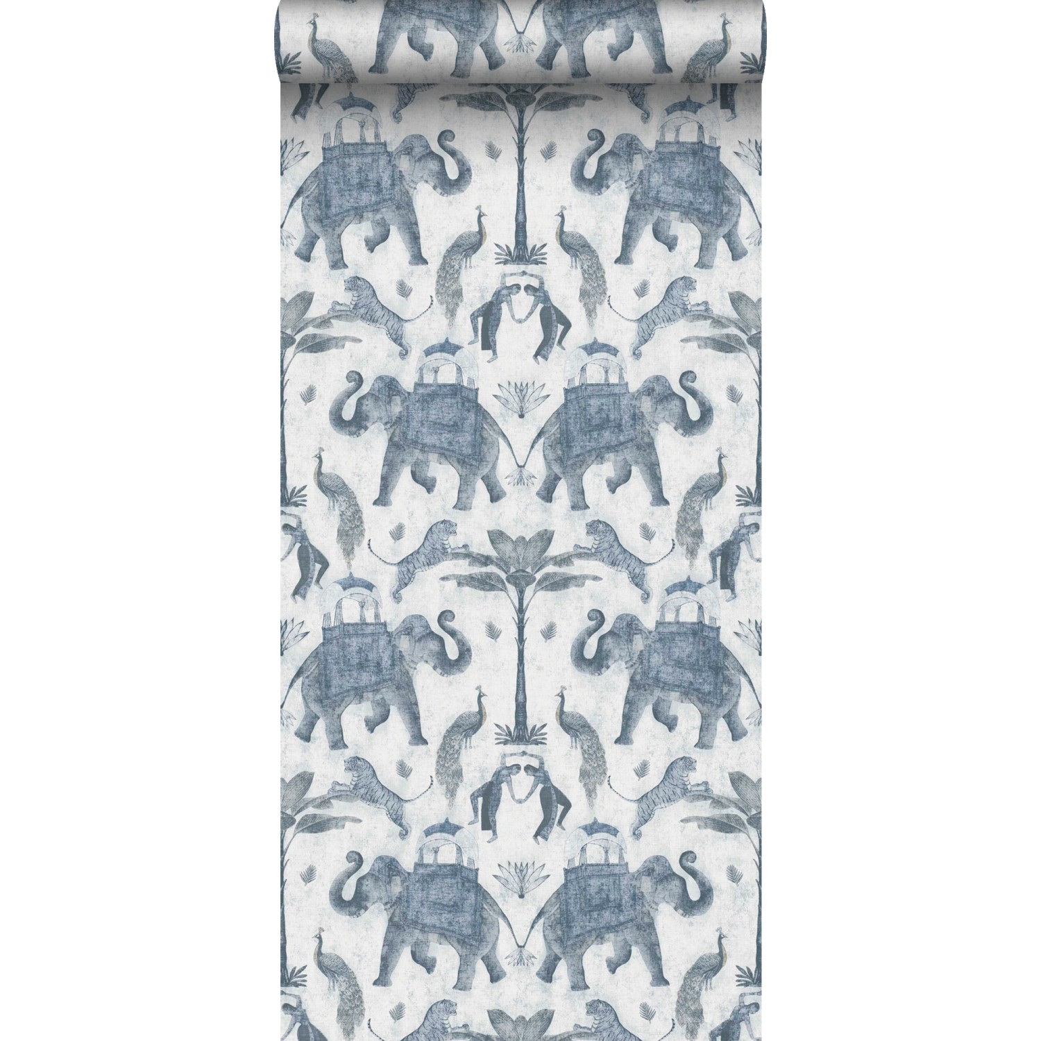 Sanders & Sanders Tapete Elefanten Graublau 53 cm x 10 m günstig online kaufen