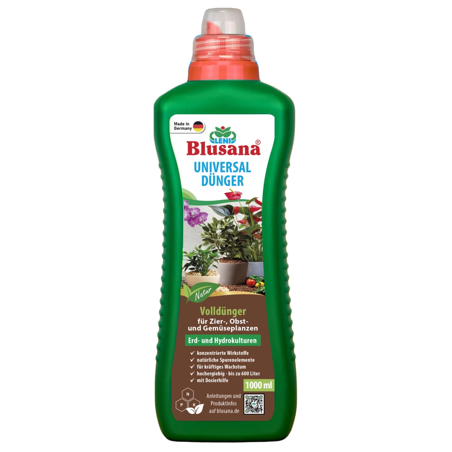 Blusana Universal Flüssigdünger NPK Dünger 6-3-6 Hydrokultur Hydroponik Erde 1L