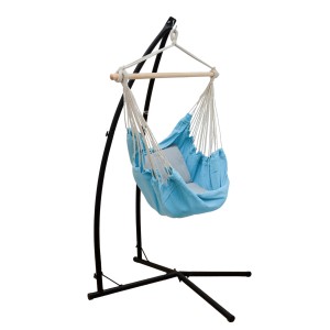 AMANKA Hängestuhl mit Gestell, blauem Hängesessel und Kissen. Ideal für Garten & Balkon.