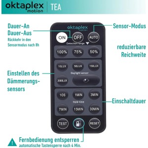Fernbedienung für Oktaplex 360° Bewegungsmelder Tea 2er Set, anthrazit, zur Einstellung von Sensoren und Modi.
