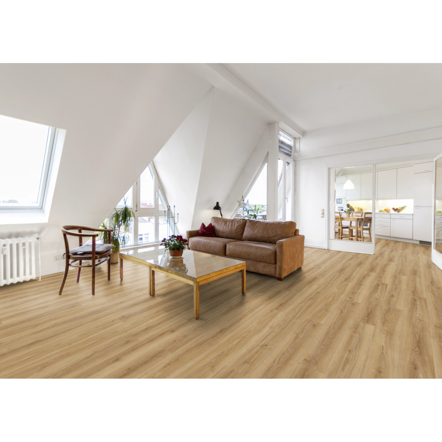 Wohnraum mit wasserfestem Kaindl Laminat Eiche Cordoba Elegante, 8,5 mm stark.