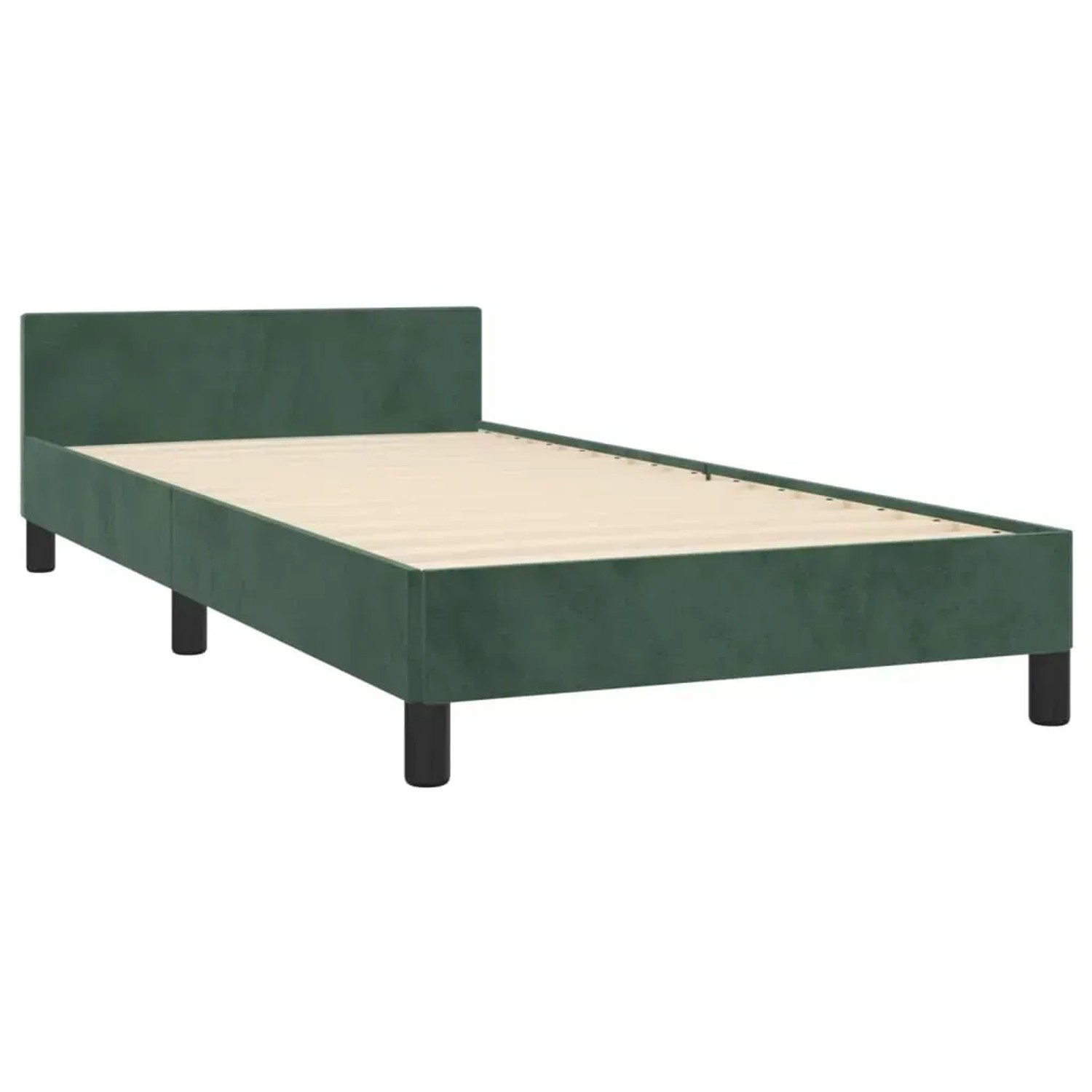 Dunkelgrünes Samt-Bettgestell 90x200 cm mit Kopfteil für erholsamen Schlaf.