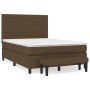 Dunkelbraunes vidaXL Boxspringbett mit Matratze und Bank, Stoffbezug.