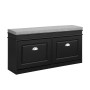 Schwarze SoBuy Sitzbank FSR64-SCH mit grauem Sitzkissen und zwei Schuhfächern.