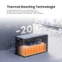 Anker Solix Solarbank 3 Pro im Schnee bei -20°C, zeigt interne Heizung für Kältebetrieb. Thermal Boosting Technologie.
