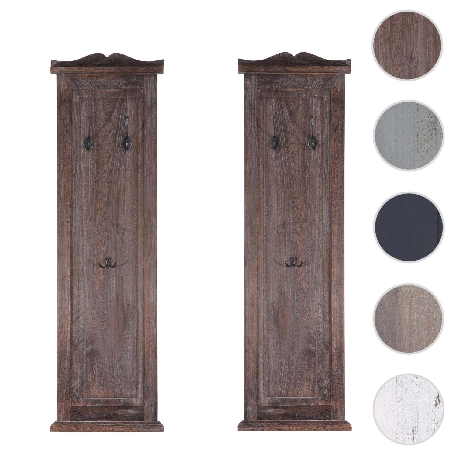 2er Set Wandgarderobe H33 im Shabby Braun Look mit Metallhaken.