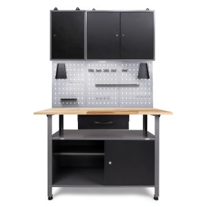 Ondis24 Werkbank Set Klaus mit Schränken, Lochwand und LED für die Werkstatteinrichtung.