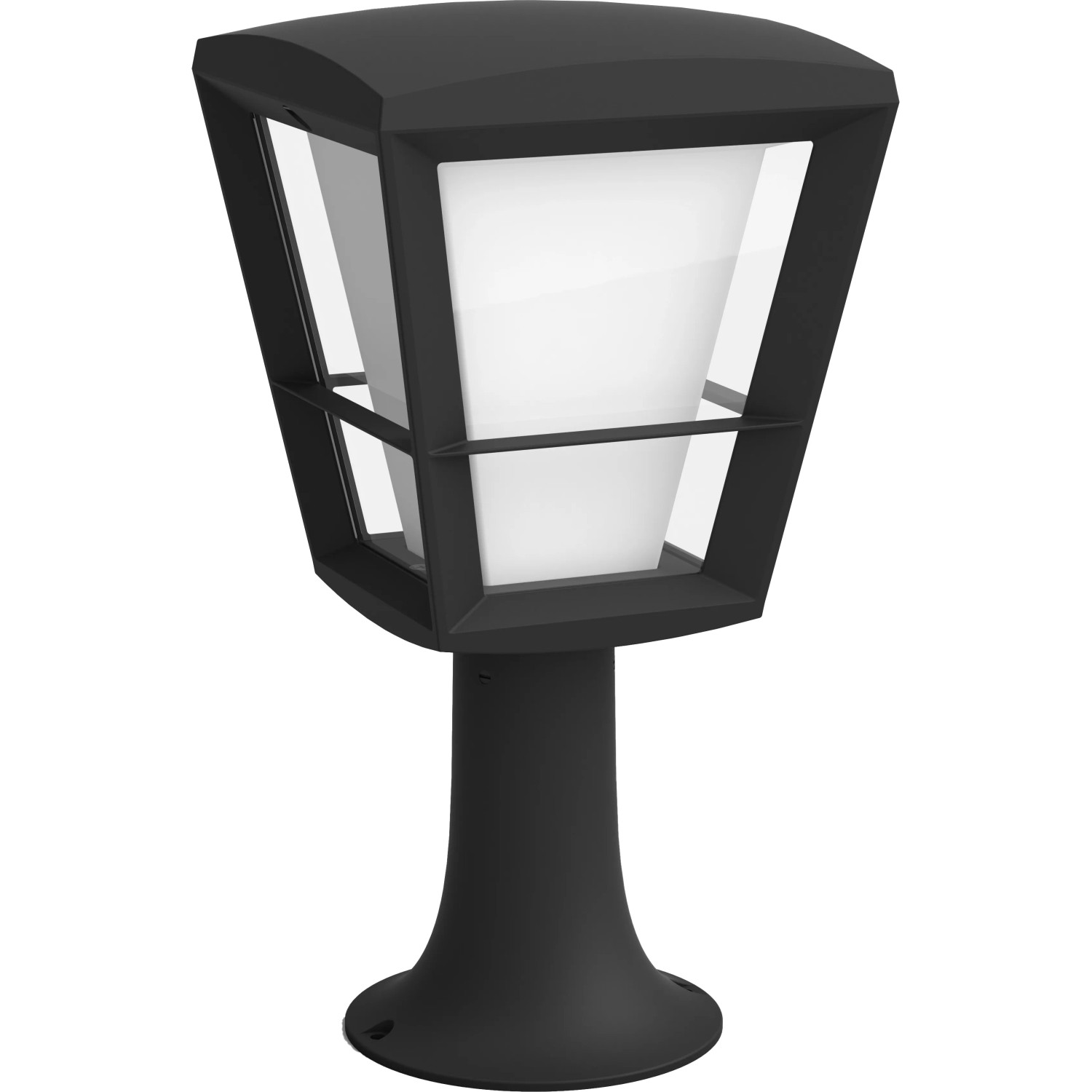 Schwarze Philips Hue Econic LED Sockelleuchte für den Außenbereich.