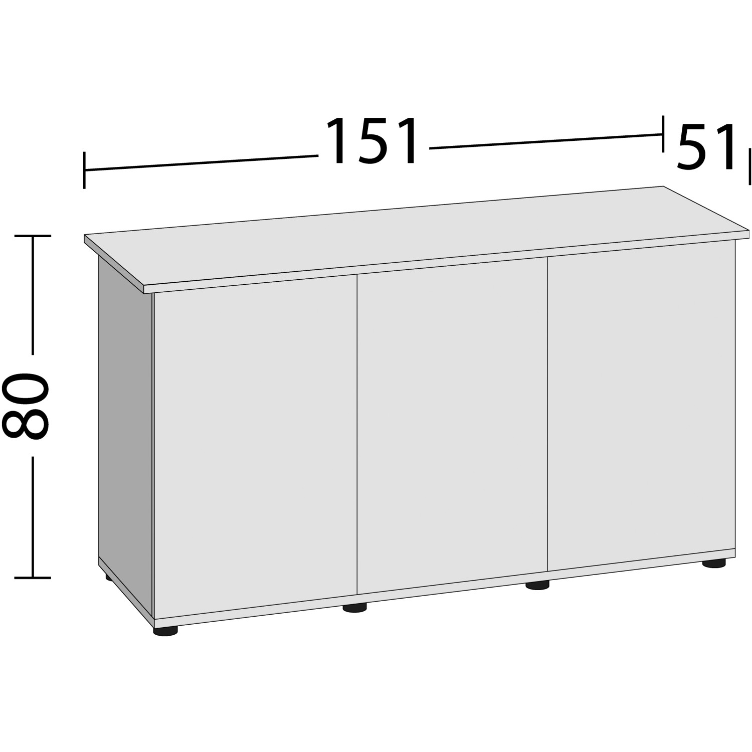 Juwel Aquariumunterschrank SBX Rio 450, helles Holz, mit Maßangaben.
