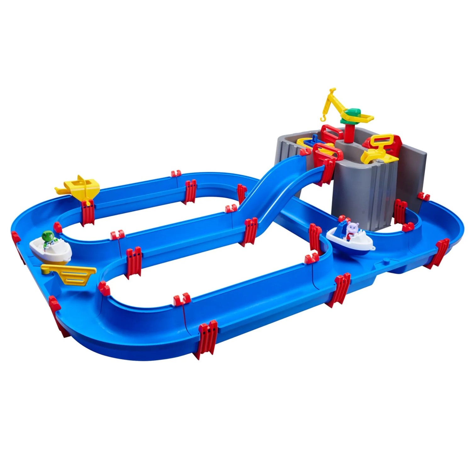 AquaPlay Wasserbahn Harbour, 63-teiliges Spieleset mit Hafenanlage, Booten und Spielfiguren.