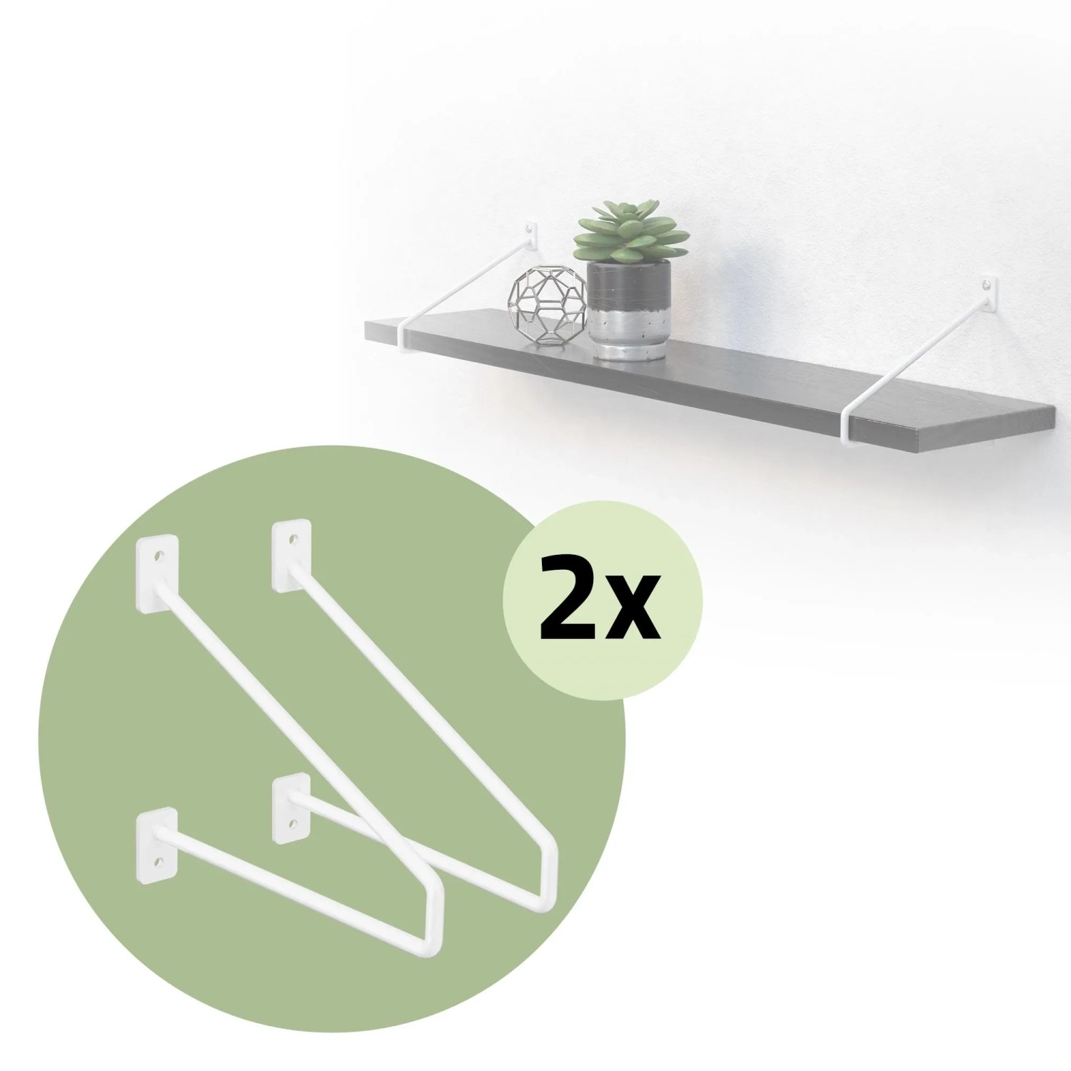 4er-Set ML-Design Regalhalterungen, 220 mm, weiß, aus Stahl, Haarnadel-Design für schwebende Regale.
