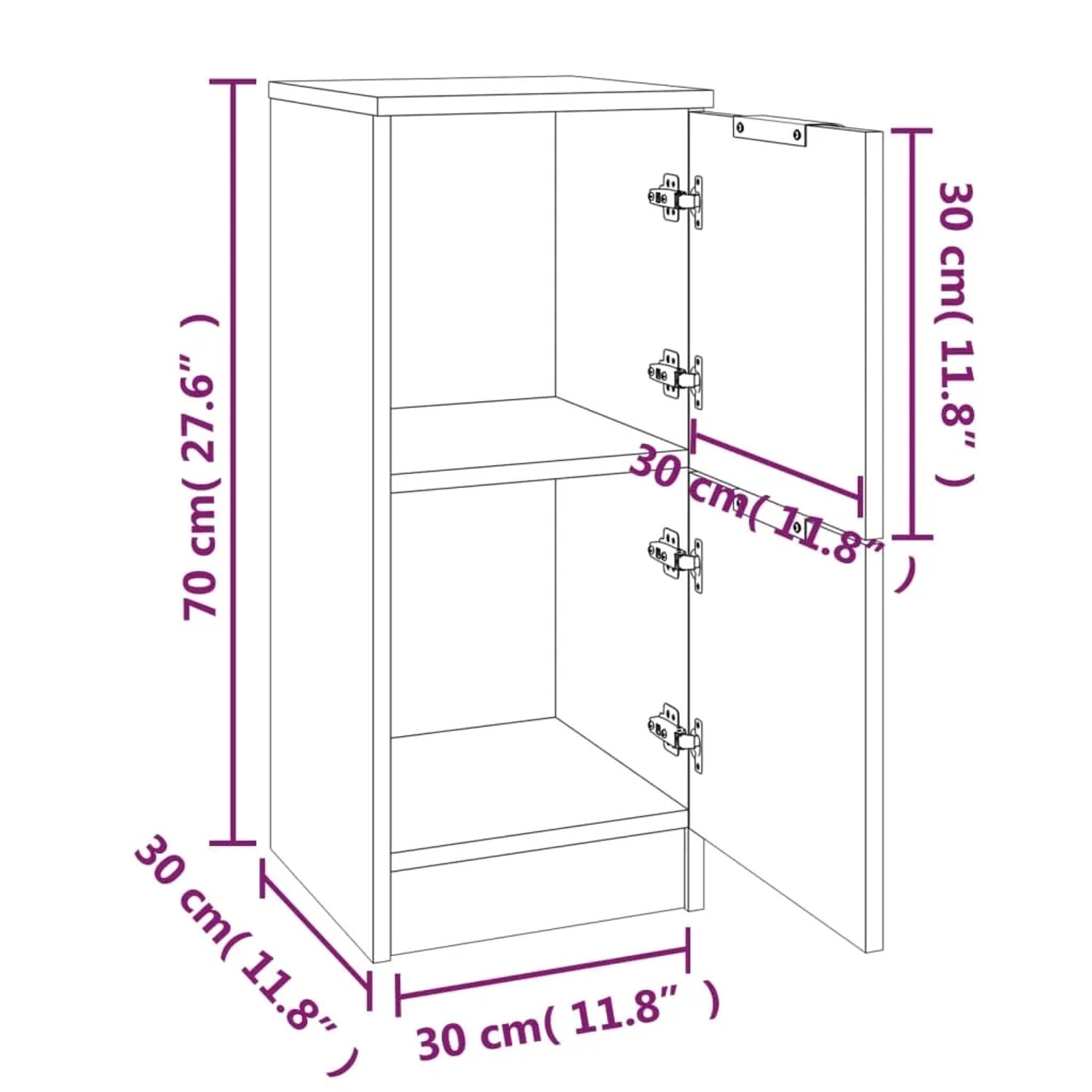 Zwei schwarze vidaXL Sideboards, 30x30x70 cm, aus Holzwerkstoff. Möbel für Wohnzimmer oder Schlafzimmer.