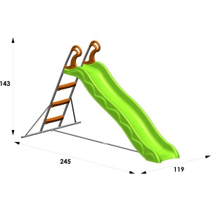 Grüne Trigano Rutsche Danou 215 cm aus Metall mit Sprossen und Handläufen.