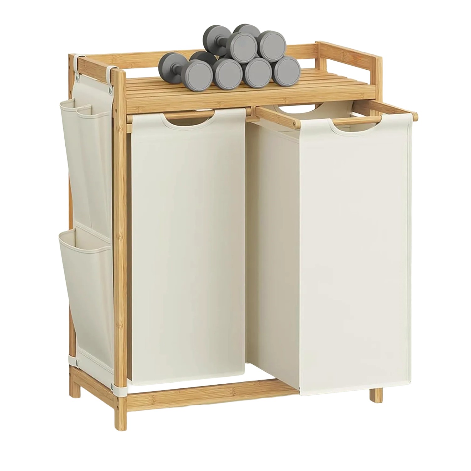 Songmics Wäschesammler Rocki 2 Fächer 1 Ablage 100 l Eiche-Weiß