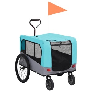 vidaXL 2-In-1 Fahrradanhänger für Hunde und Buggy Blau und Grau 92441