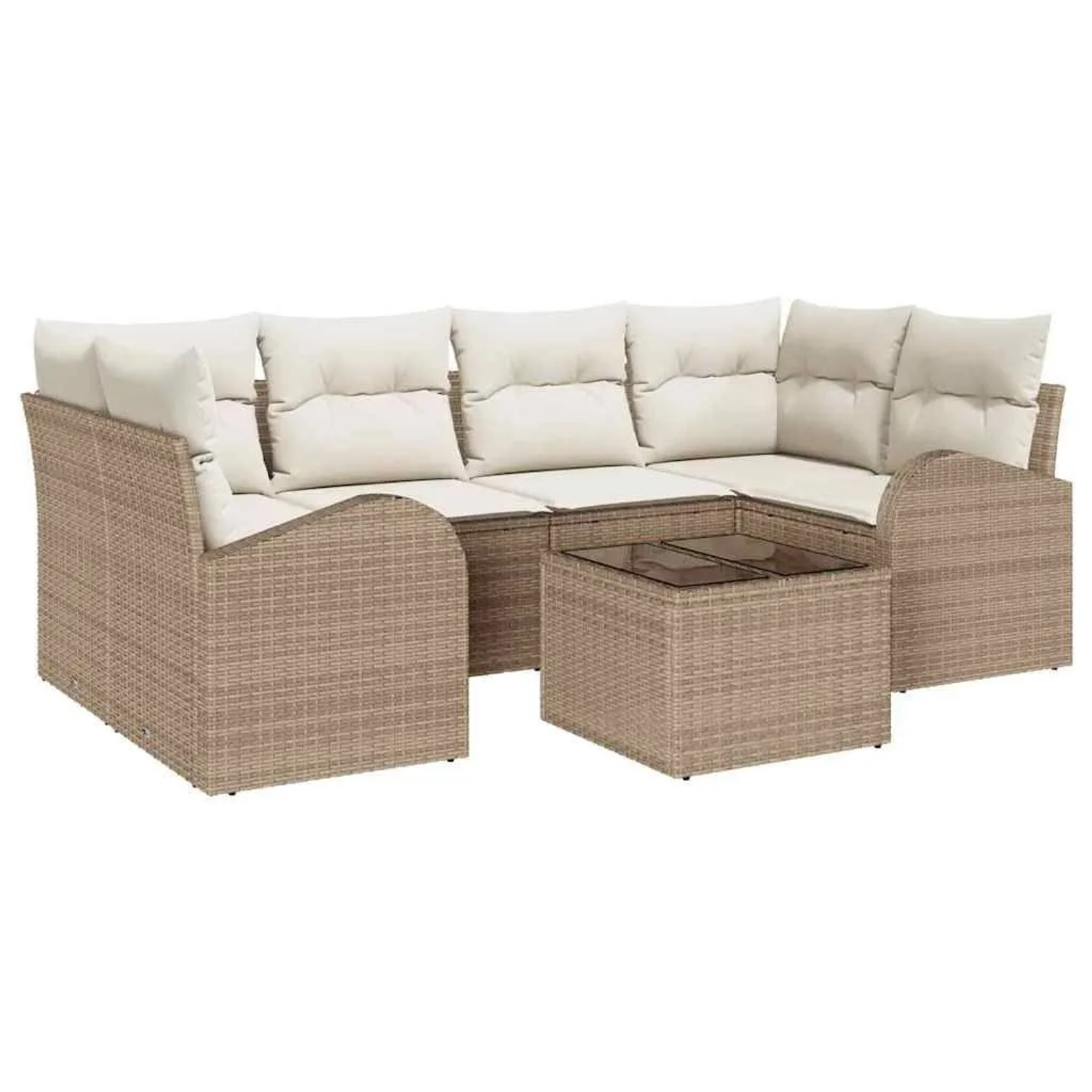 Thumbnail - vidaXL Garten-Sofa-Set mit Kissen mit Speicher 7-Tlg Beige und Creme 3354610