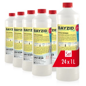 Set mit 24 Flaschen Bayzid pH Plus Flüssig, ideal zur pH-Wert Regulierung im Pool.