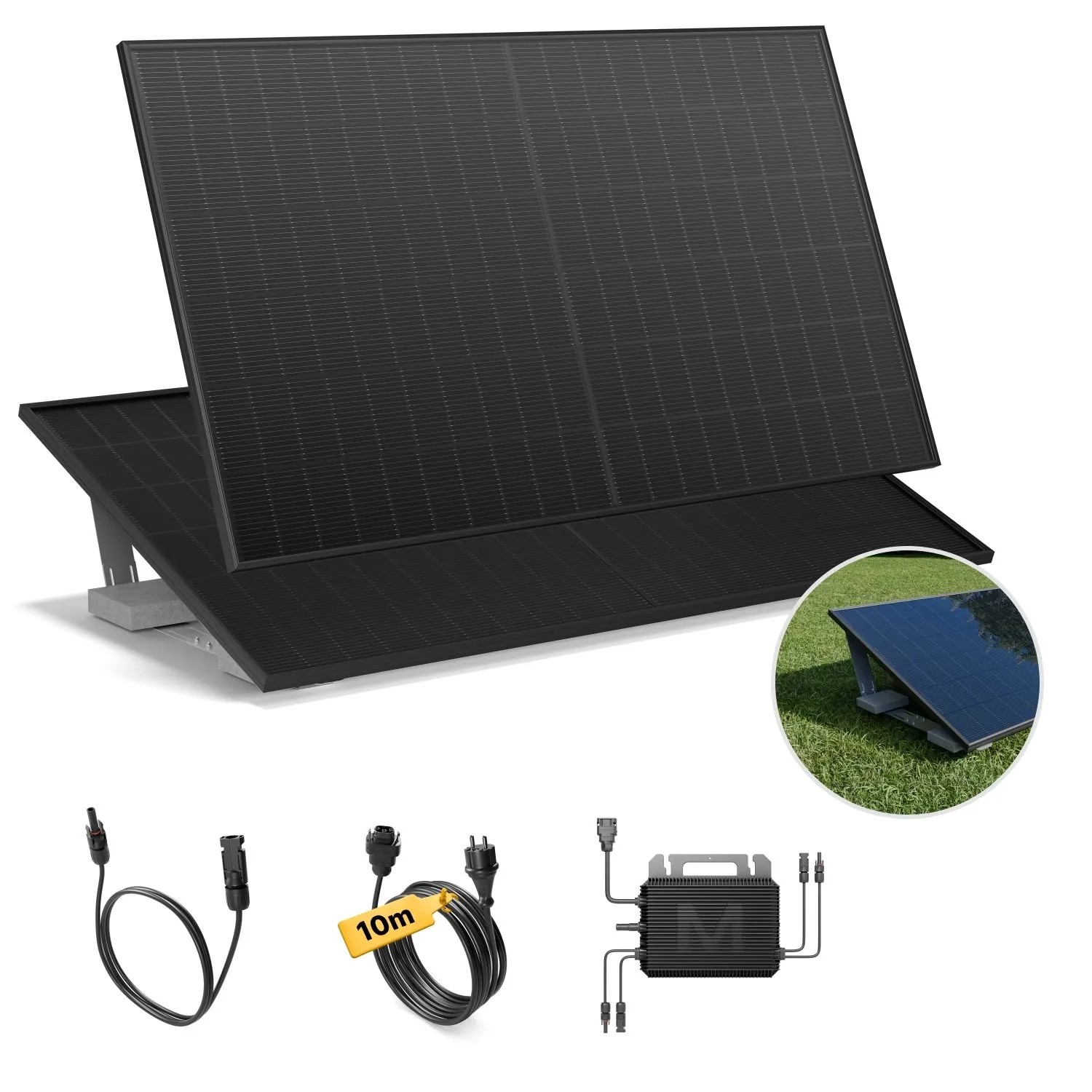 Solakon Balkonkraftwerk 1000W Solaranlage mit Gartenhalterung Steckerfertig Komplettset Photovoltaik 800W Kabellänge 10m