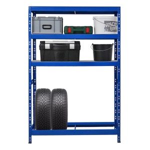 Blaues Reifenregal Tiger mit 3 Böden für Werkzeug und bis zu 6 Reifen. Ideal zur Lagerung in Garage und Werkstatt.