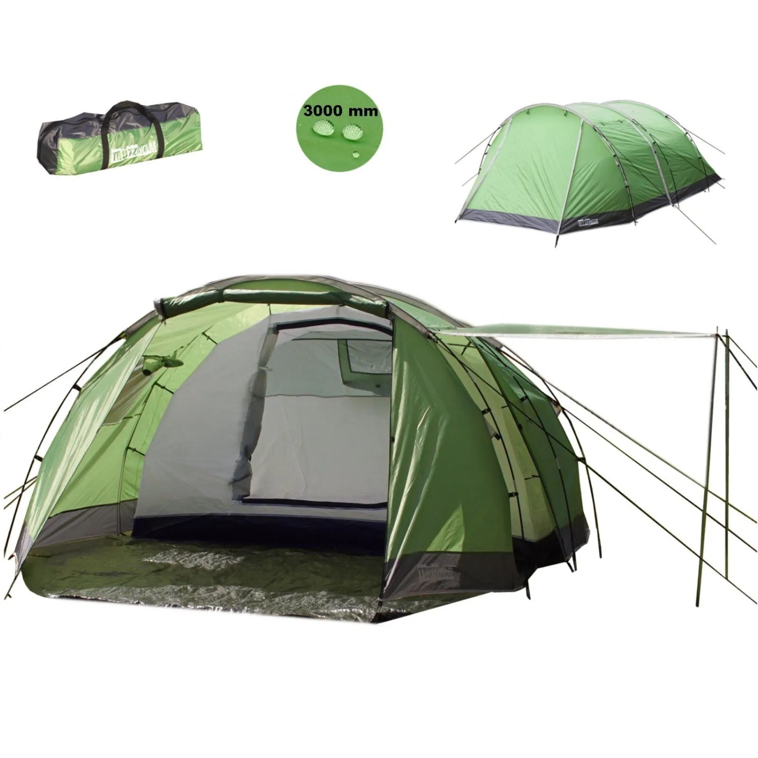 TRUTZHOLM Tunnelzelt für 4 Personen Familienzelt Campingzelt Grün