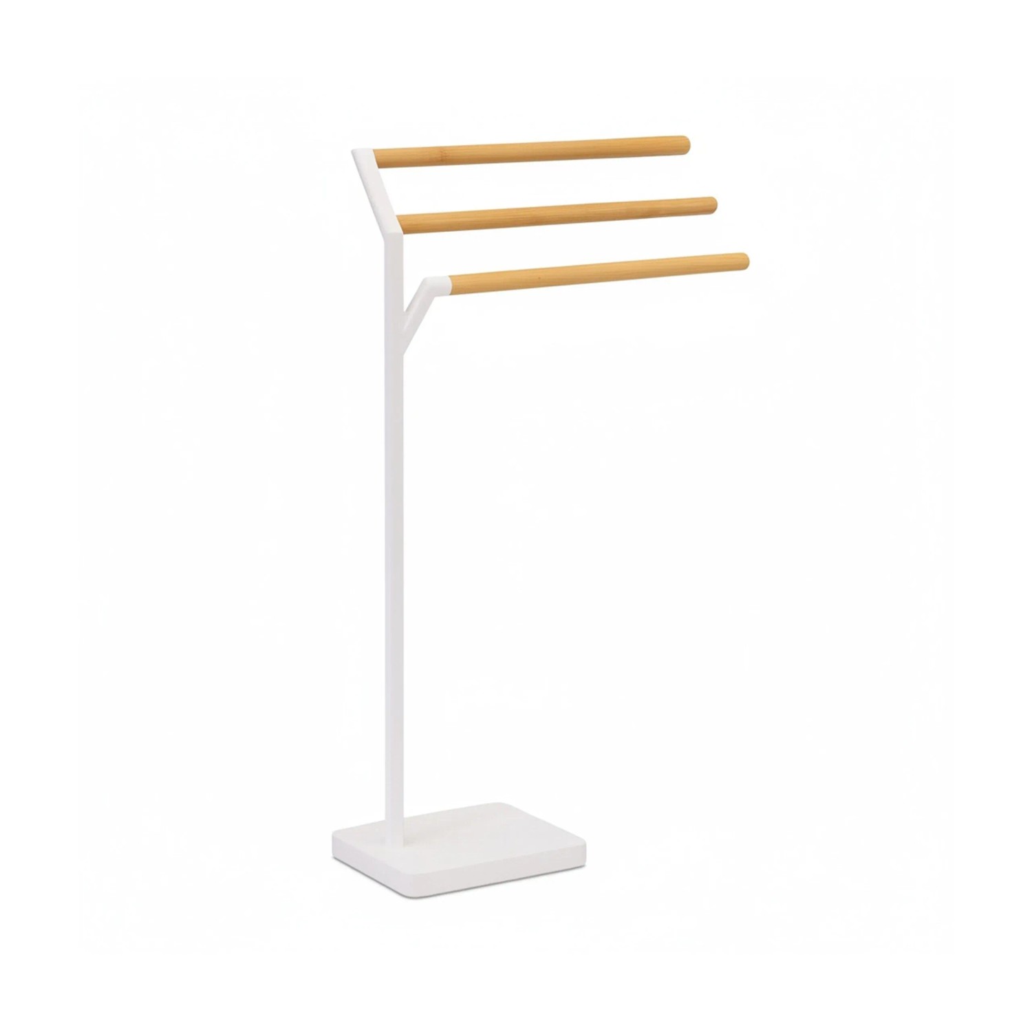 Relaxdays Handtuchständer mit 3 Stangen Eisen Bambus Weiß Freistehend 75 cm x 38,5 cm x 18 cm 1,9 kg