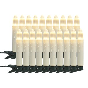 LED-Kerzen-Lichterkette mit 20 warmweißen Kerzen und grünem Kabel für Innen & Außen.