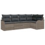 Graues 5-tlg. vidaXL Garten-Sofa-Set aus Poly Rattan mit Kissen für Terrasse und Garten.