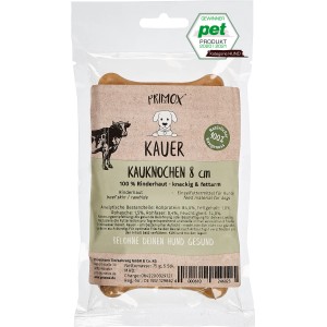 Primox Kauknochen für Hunde, 8cm, 5 Stück. Getrocknete Kausnacks aus Rinderhaut.