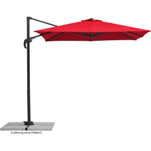 Roter Schneider Ampelschirm (300x230 cm) mit Kurbel und schwarzem Gestell.