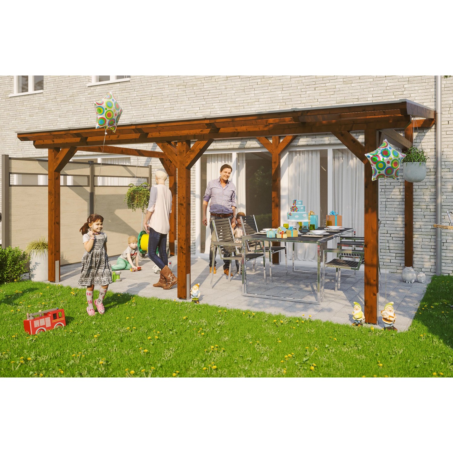Skan Holz Terrassenüberdachung Siena 541 x 250 cm Leimholz Nussbaum